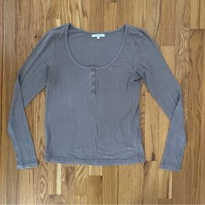 Z Supply Cait Ribbed Henley Long Sleeve Tee – Brown Earth – XS